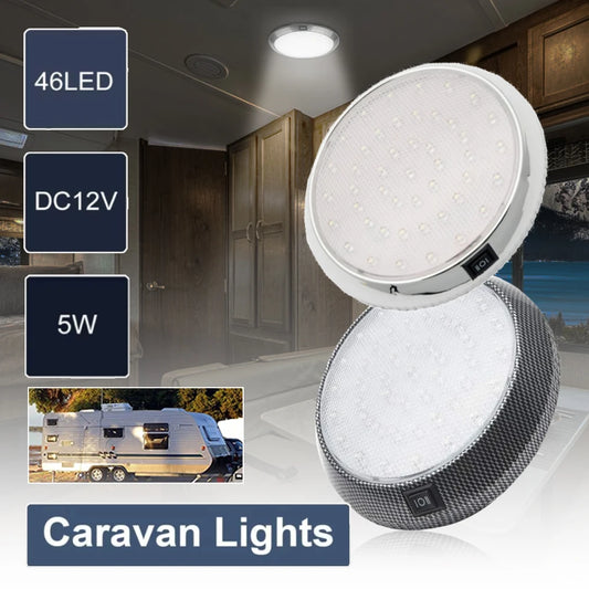 1x 12V 46 LED Caravan RV Round Ceiling Dome Lamp Car Roof Light Interior Light On Off Switch for Camper Van Motorhome Boat Lamp