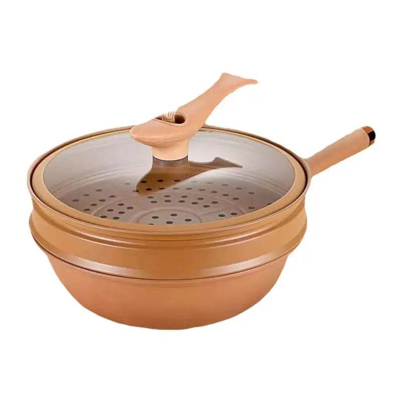 Non-stick Frying Pan With Lid Ceramic Wok With Steamer Chinese Style Clay Health Pot For Cooking Steaming Kitchen Accessories - P12 Hub Europe