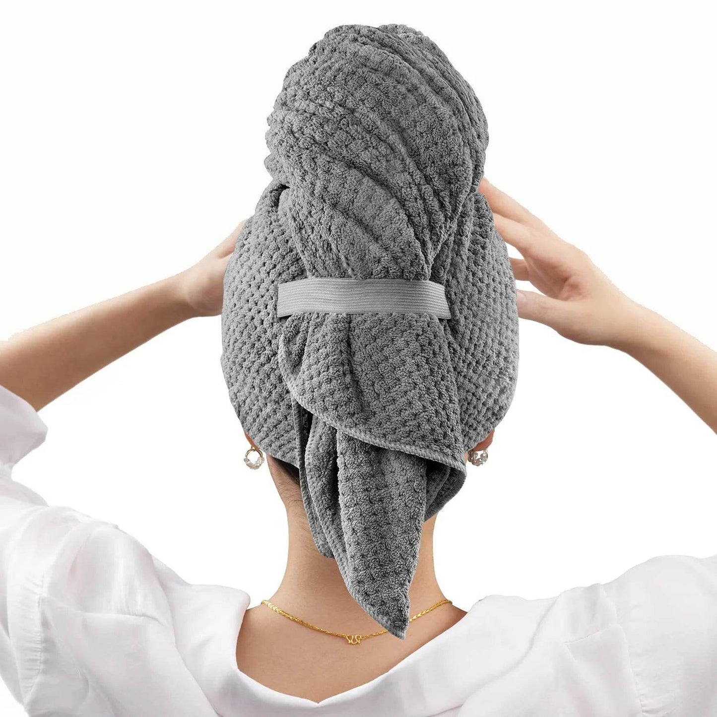 Large Solid Color Water Absorbent Hair Drying Towel Microfiber Hair Towel Wrap With Elastic Strap Soft Quick Drying Towel - P12 Hub Europe