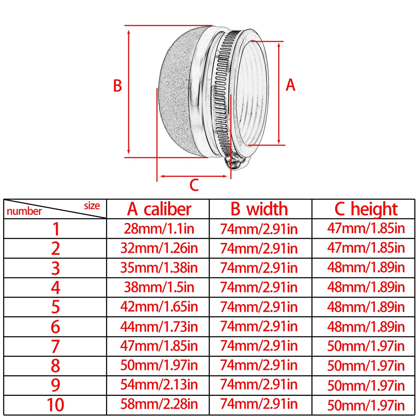 Motorcycle Air Filter 2 Stroke Engine Universal Accessories 28/32/35/38/42/45/50/54/58MM Motocross Parts High Flow Air Filte