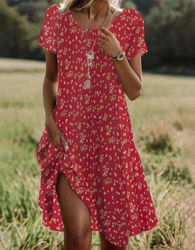Floral Print Boho Beach Dress Casual Short Sleeve - P12 Hub Europe
