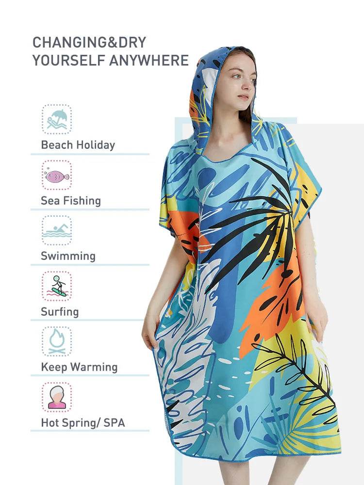 Surf Poncho Towel Poncho Quick-Dry Towel Hoodie Microfiber Beach Robe Changing Poncho Swim Towel Beach Poncho For Adults (A20) - P12 Hub Europe