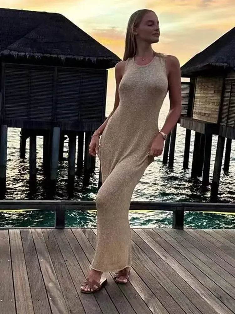 Glitter Backless Knit Tank Dress - Sexy Fishtail Maxi - P12 Hub Europe