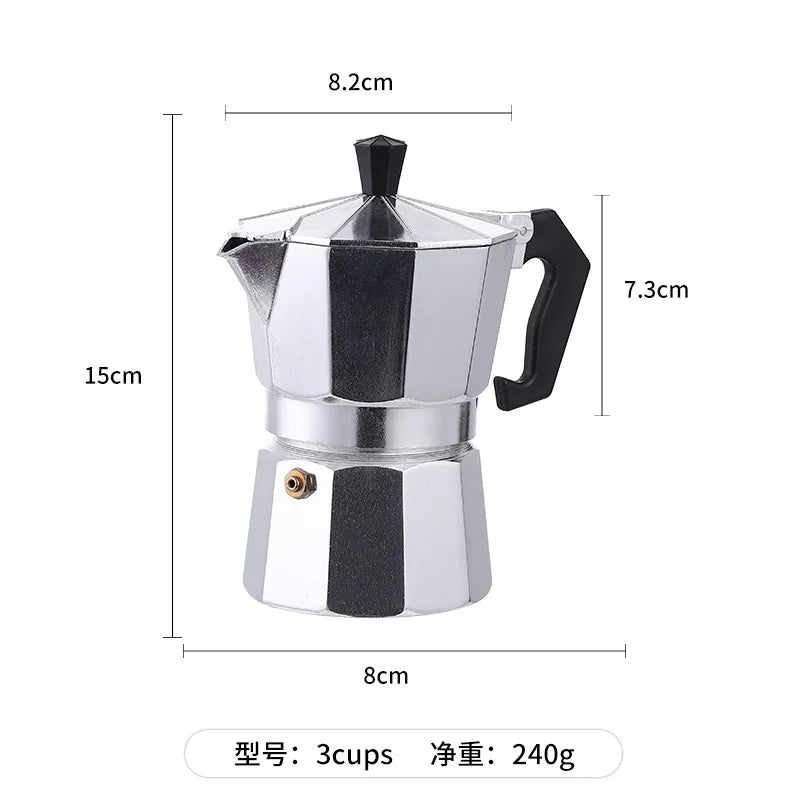 Moka Pot Italian Coffee Machine Espresso Aluminum Geyser Coffee Maker Kettle Latte Stove Classic Coffee Barista Accessories