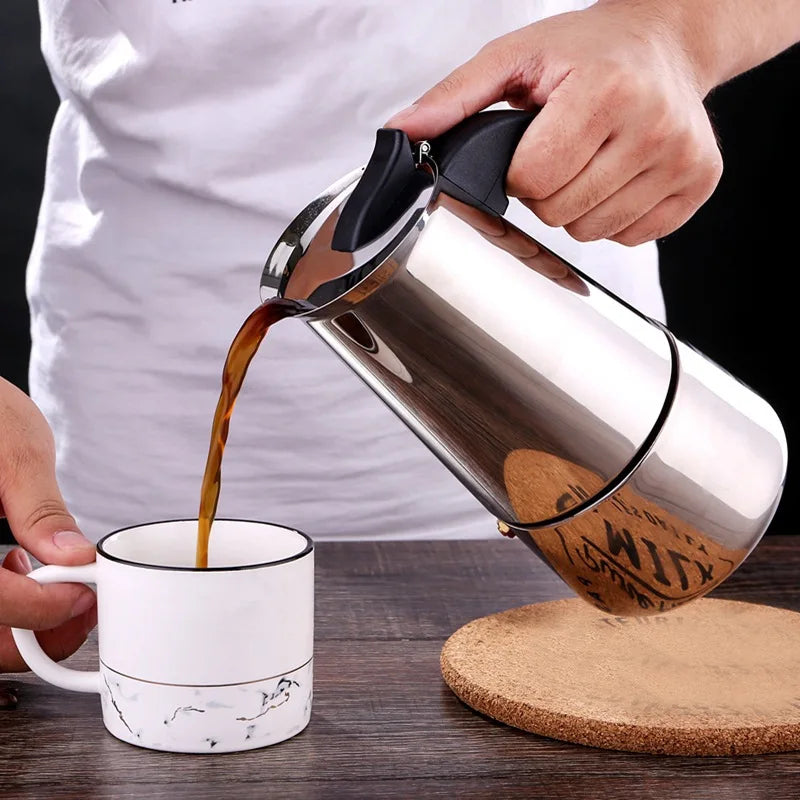 Moka Pot Stainless Steel Coffee Pot Stovetop Espresso Maker Percolator Coffee Maker 200ml/4 Cup with Electric Stove