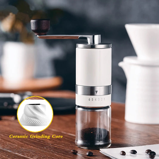 Manual Coffee Bean Grinder Portable Stainless Steel Crank Handle Coffee Grinder Ceramic Grinding Core 6 Gears Kitchen Tool