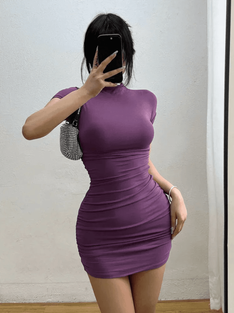 Half Collar Pleated Mini Dress - Sexy Bodycon Party Style - P12 Hub Europe