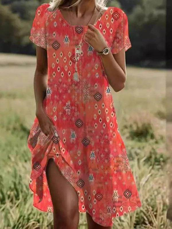 Floral Print Boho Beach Dress Casual Short Sleeve - P12 Hub Europe