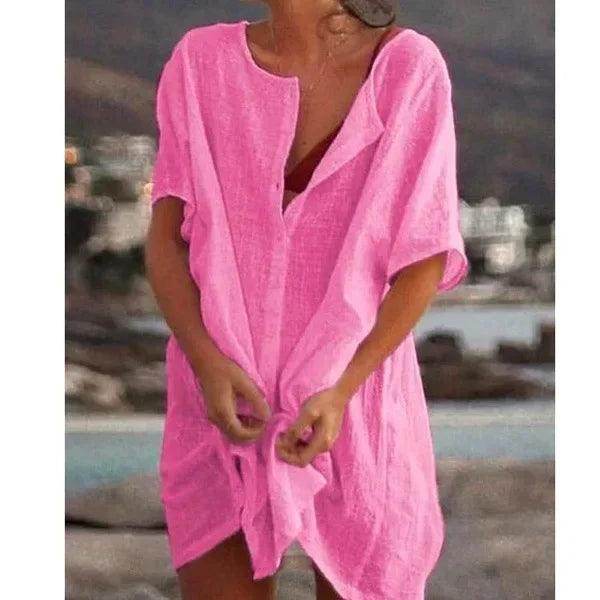 Cotton Linen Beach Dress Solid Casual Loose Tunic - P12 Hub Europe