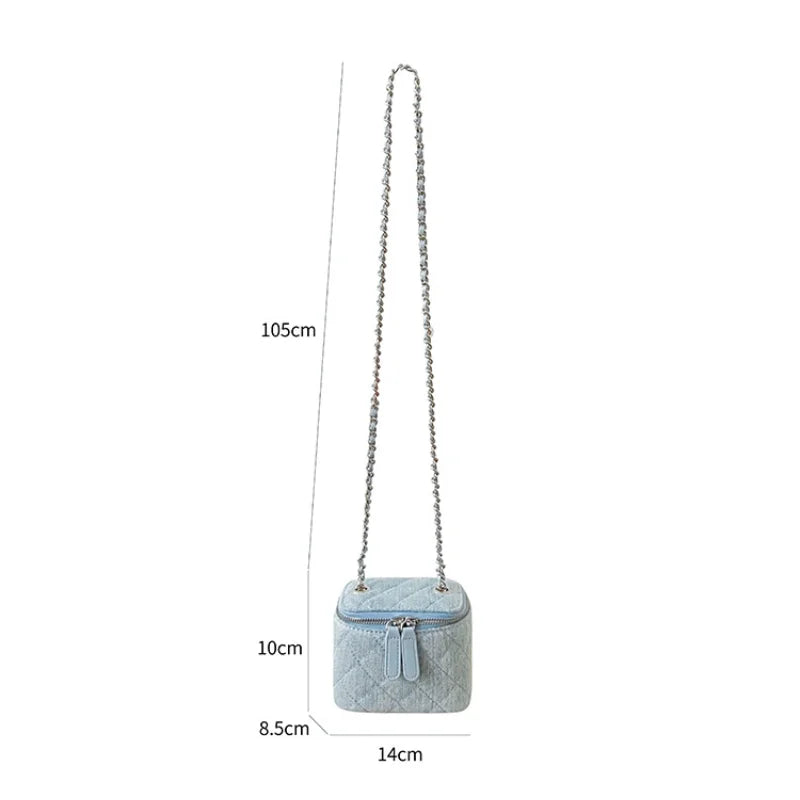 Denim Shoulder Bags For Women Niche Design Fashion Crossbody Bags Fragrant Box Simple Chain Phone Purse