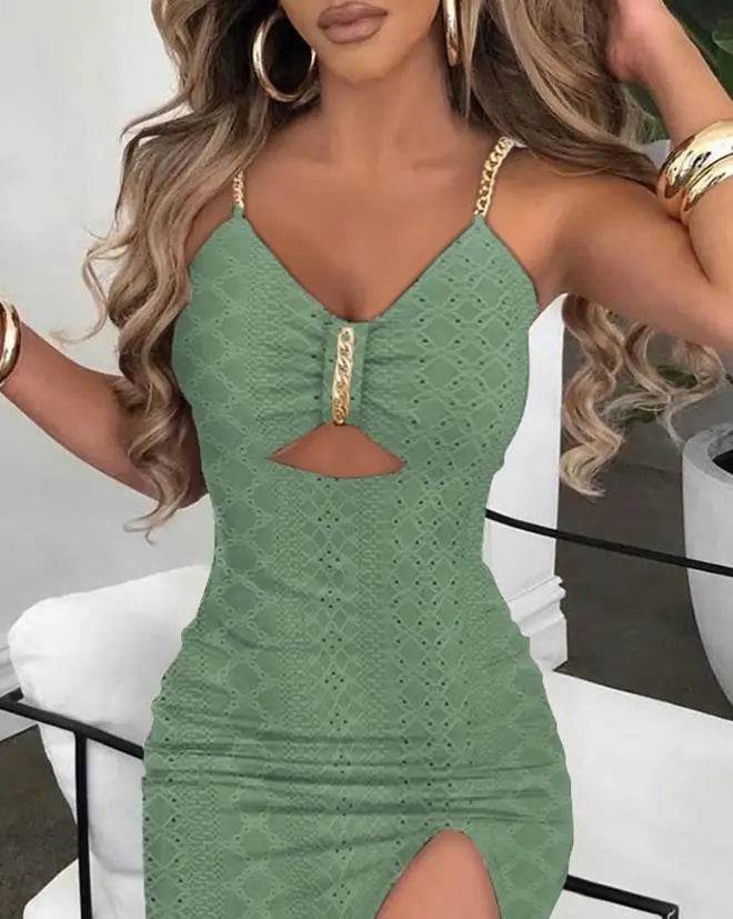 Eyelet Embroidery Chain Strap Maxi Dress - Spring Summer Style - P12 Hub Europe