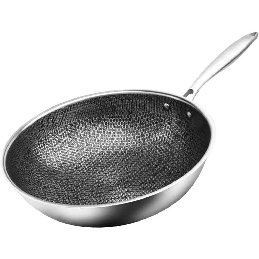 Stainless Steel Wok Honeycomb Grain Restaurant Frying Pan Kitchen Non-stick Cookware Chinese Style Easy to Hold for Stoves - P12 Hub Europe