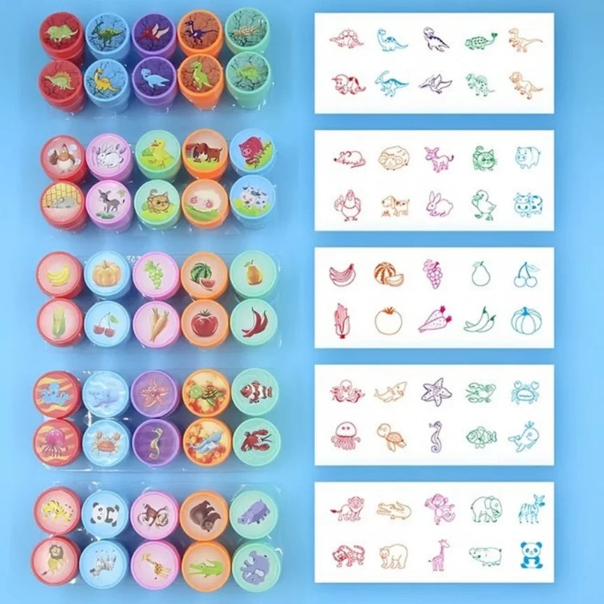 10pcs Assorted Stamps for Kids Self-ink Stamps Children Toy Stamps Smiley Face Seal Scrapbooking DIY Painting Photo Album Decor