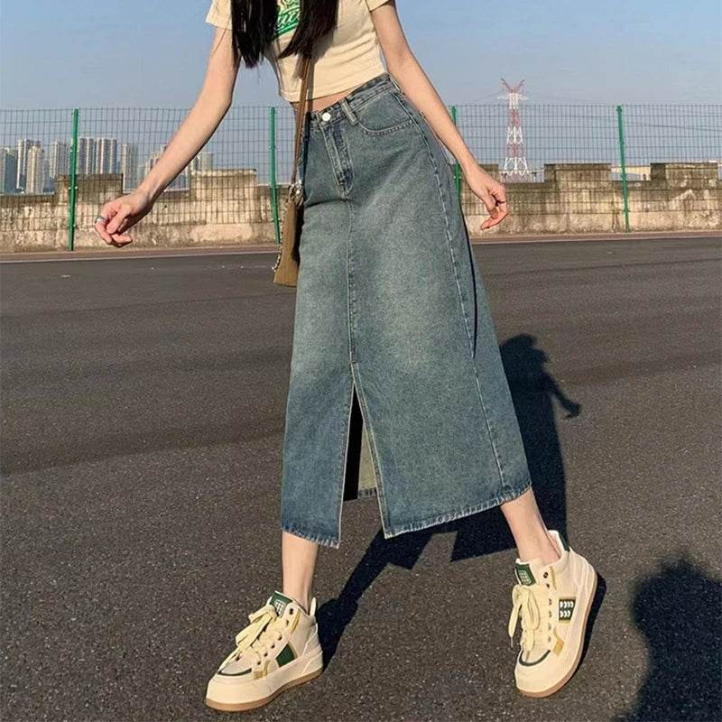 Women's Summer Slit Denim Skirt - P12 Hub Europe