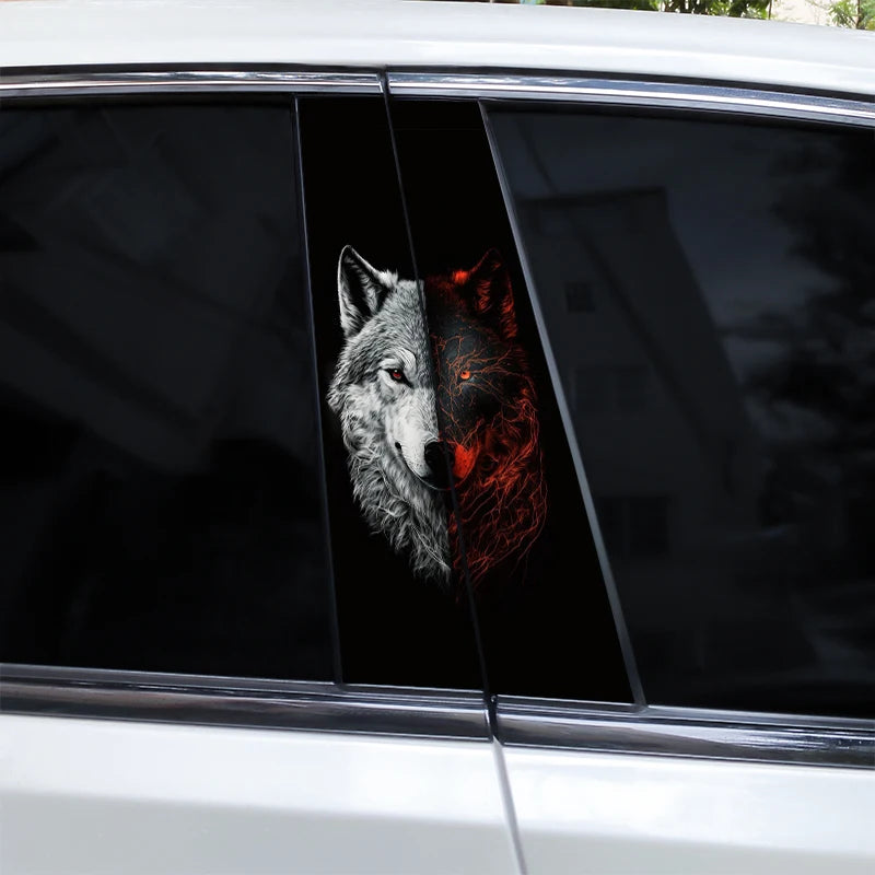 2pcs Wolf Car B-Pillar Stickers DIY Animal-Shaped Car Center Pillar Stickers Vinyl Waterproof Car Door Pillar Stickers
