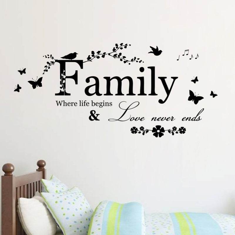 Family Love Never Ends Quote Vinyl Wall Decal Wall Lettering Art Words Wall Sticker Home Decor Wedding Decoration Living Room - P12 Hub Europe