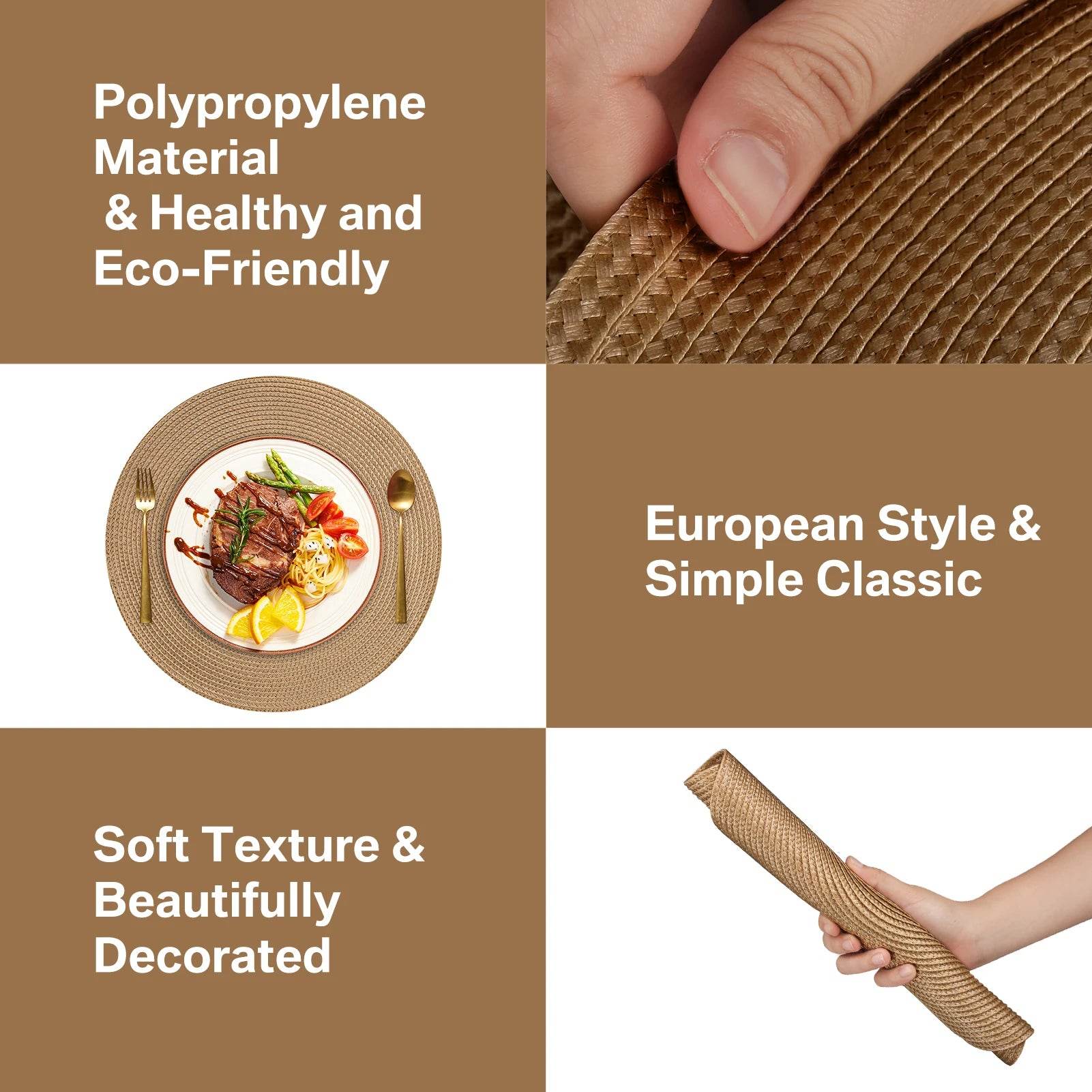 Round Braided Placemats Set of 6 Washable PP/PET Heat Resistant 34cm Table Place Mat for Kitchen Xmas Dining Table Party Decor - P12 Hub Europe