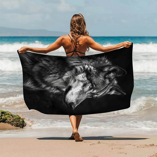 1pc Cool Wolf Pattern Beach Towel, Seaside Summer Microfiber Beach Towel Bath Towel, Beach Towel For Yoga Swimming Pool - P12 Hub Europe