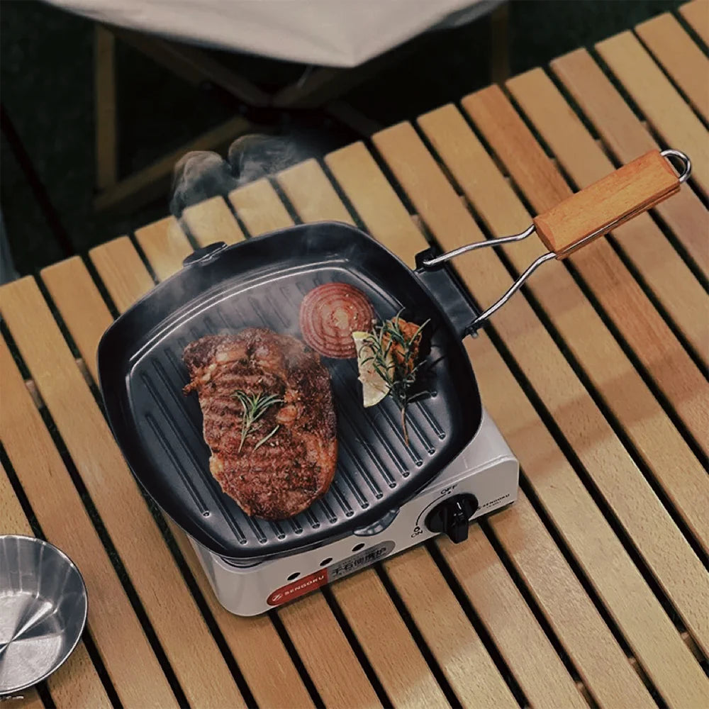 Camping Cookware Frying Pan Durable Non-Stick Grilling Pan with Folding Handle Portable Outdoor Hiking Picnic Cooking Equipment