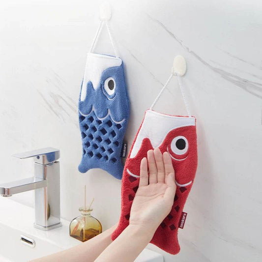 Cute Cartoon Koi Form Hanging Hand Towel Household Bathroom Children's Super Absorbent Handkerchief Square Kitchen Hand Towel - P12 Hub Europe