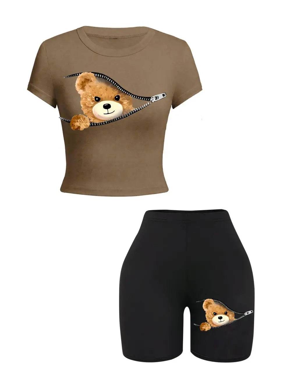 Teddy Bear Zipper Crop Shorts Set - P12 Hub Europe