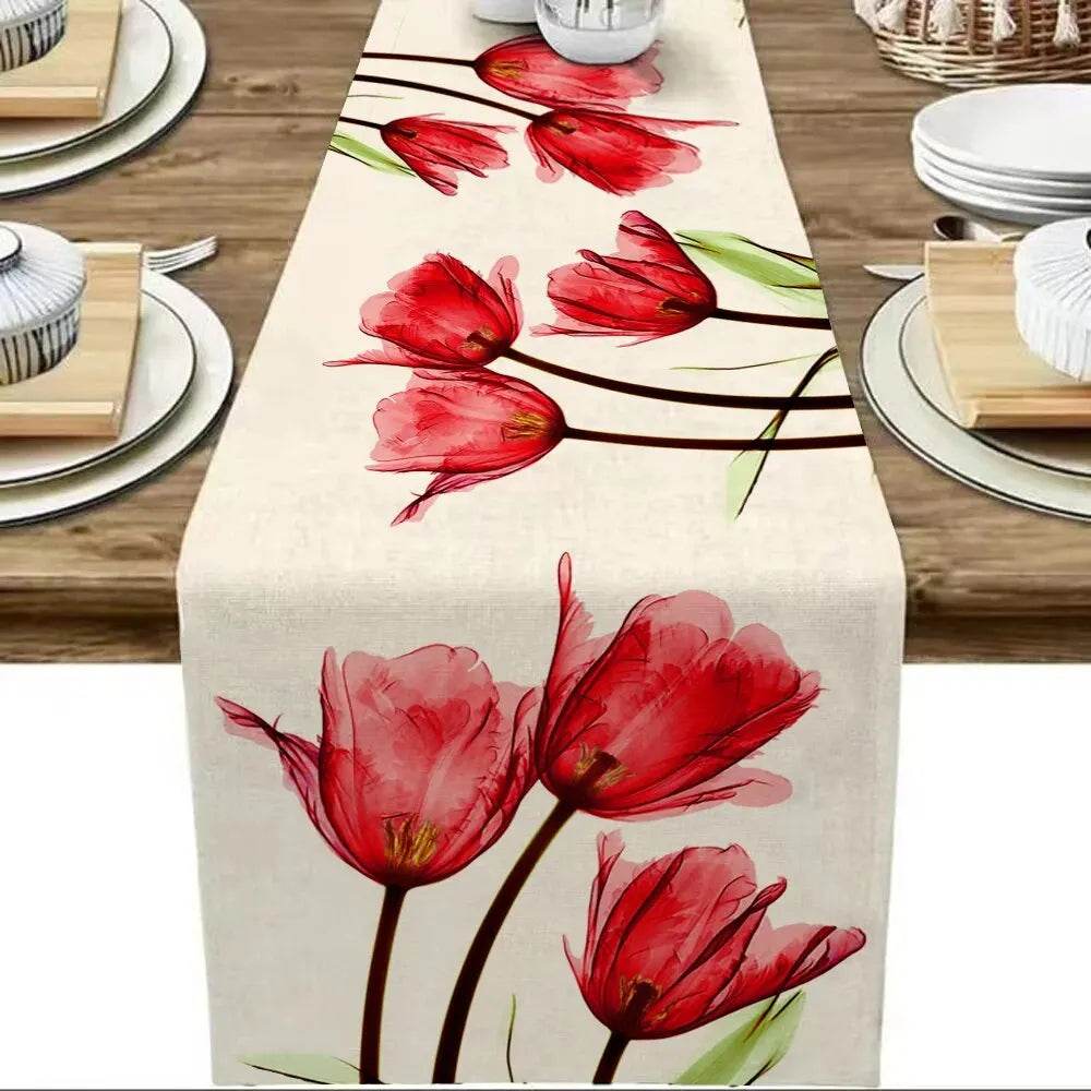 Tulip Linen Table Rustic Farmhouse Style Table Runner 13X70 Inch,Kitchen Dining Table Decoration for Indoor Outdoor Home - P12 Hub Europe
