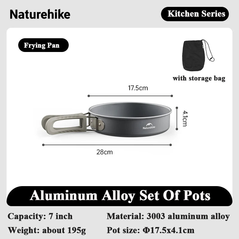 Naturehike Camping Pot Set 4-7 Persons Aluminum Alloy Cookware Pot Set Portable Outdoor Picnic Tableware Camping Cookware Kit