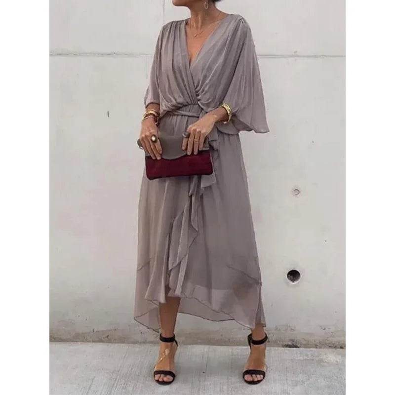 V-Neck Bat Sleeve Dress - Strappy Irregular Summer Style - P12 Hub Europe
