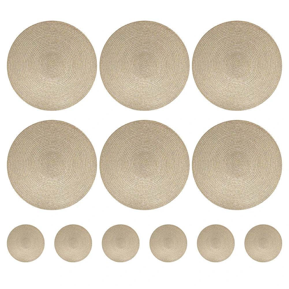 Round Braided Placemats Set of 6 Washable PP/PET Heat Resistant 34cm Table Place Mat for Kitchen Xmas Dining Table Party Decor - P12 Hub Europe