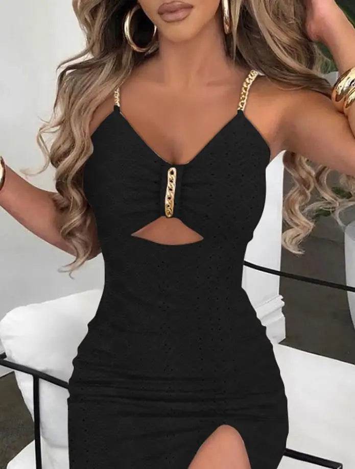Eyelet Embroidery Chain Strap Maxi Dress - Spring Summer Style - P12 Hub Europe