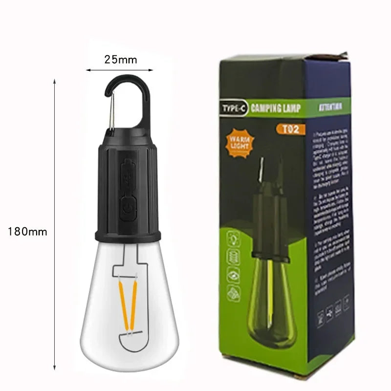 Portable LED Camping Light Type-C Charging Warm Light Camping Lamp with Hook Waterproof Lighting Lantern for Hiking Fishing
