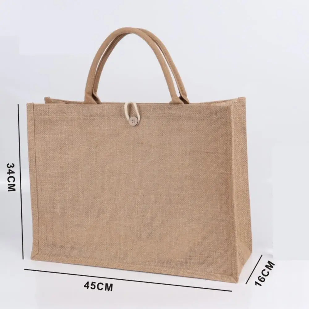 Large Capacity Shopping Bag Versatile Jute Tote Bag Portable Lunch Bag Linen Button Reusable  Burlap Bag Gift Packing Handbag