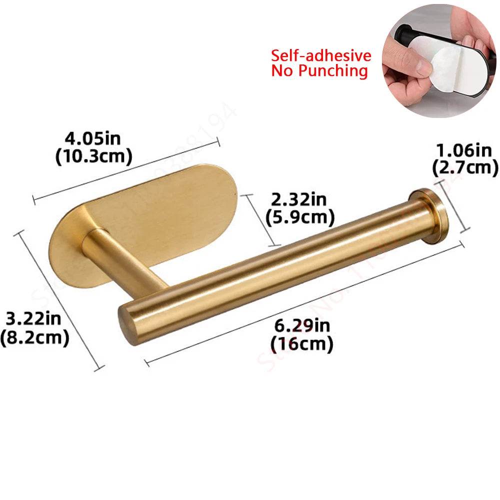 Adhesive Toilet Roll Paper Holder Organizer Wall Mount Storage Stand Kitchen Bathroom No Drill Tissue Towel Dispenser Stainless - P12 Hub Europe