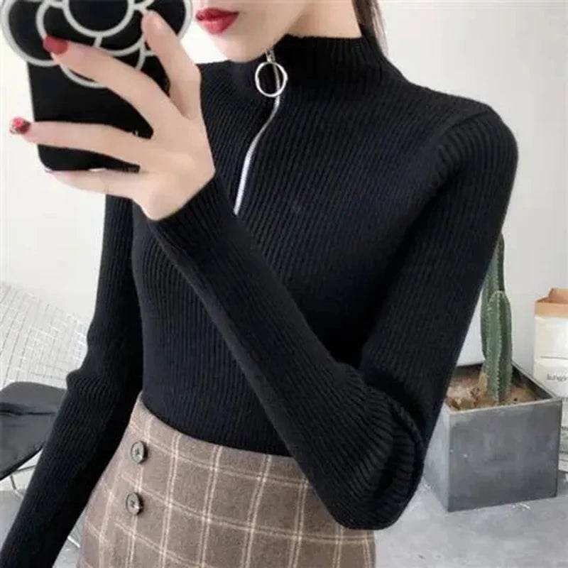 Women's Zipper Half-Neck Sweater - P12 Hub Europe
