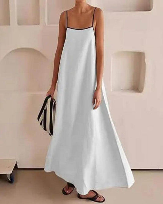 Cotton Blend Loose Swing Dress Spaghetti Strap Maxi - P12 Hub Europe
