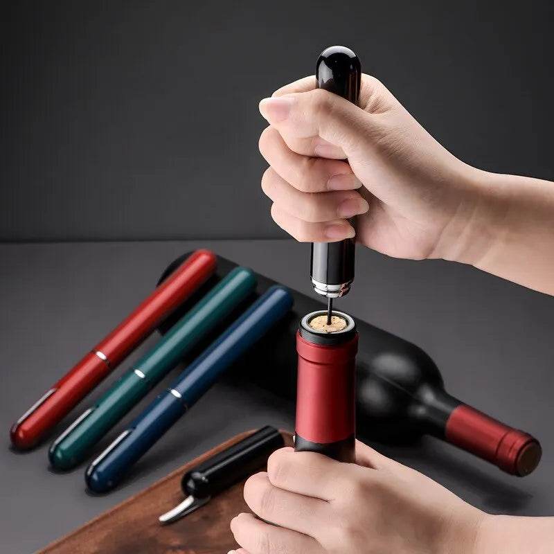 1Pc Black Stainless Steel Wine Air Pressure Corkscrew Cork Remover Air Pump Wine Bottle Opener Safety Portable Wine Corkscrew - P12 Hub Europe