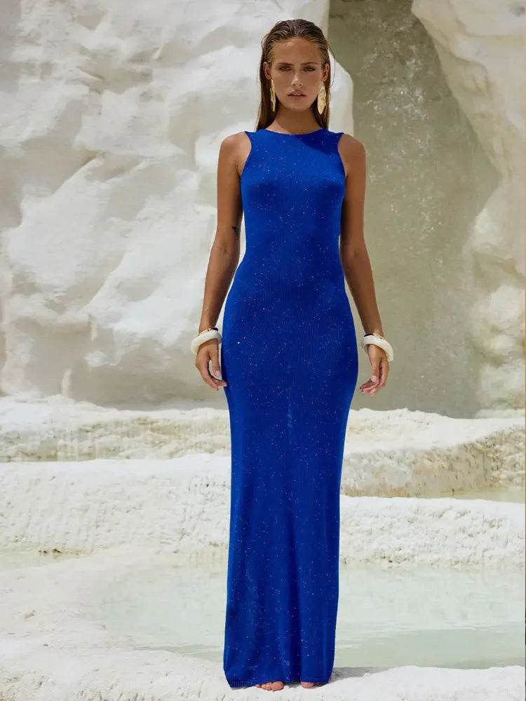 Glitter Backless Knit Tank Dress - Sexy Fishtail Maxi - P12 Hub Europe