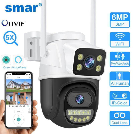 Camera Dual Lens PTZ 6MP, Dual Screen, AI Track, Color Night - P12 Hub Europe