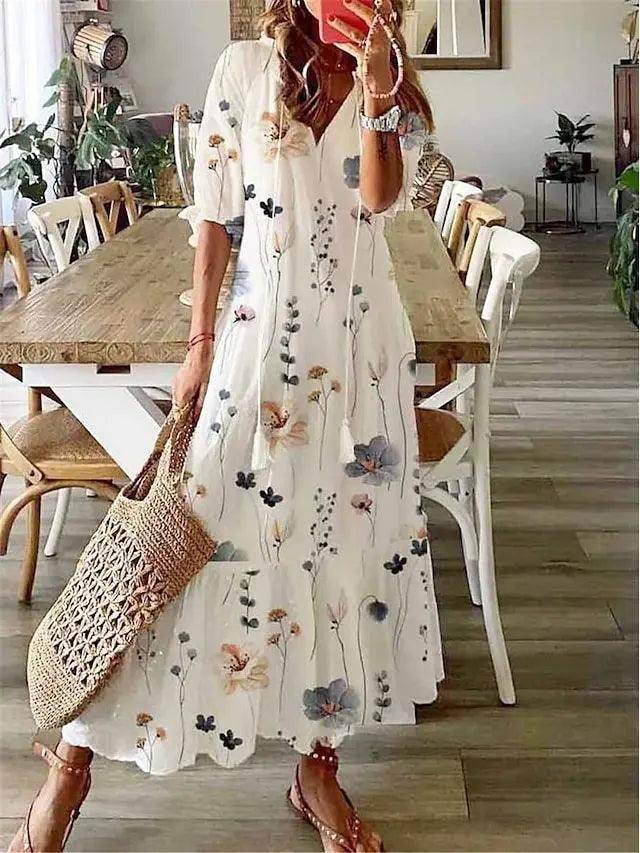 V-Neck Long Dress Casual Sweet Loose - P12 Hub Europe