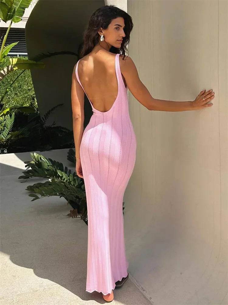 Tossy Knit Ribbed Maxi Dress - Backless Beach Style - P12 Hub Europe