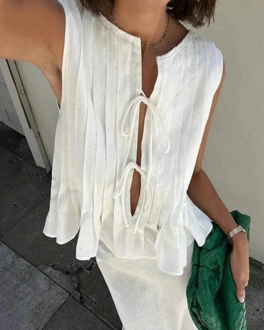 Women's Pleated Linen Crop Top - P12 Hub Europe