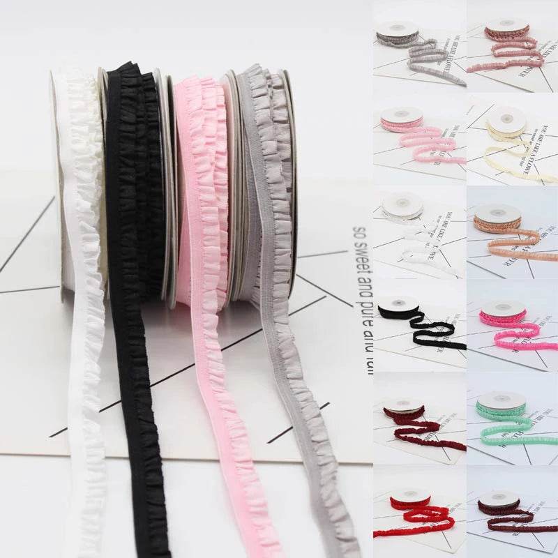 5yards 1cm Pleated Stretch Lace Trim Ribbon Ruffled Elastic Band Headdress Gift Box Bow Decorative DIY Craft Supplies - P12 Hub Europe