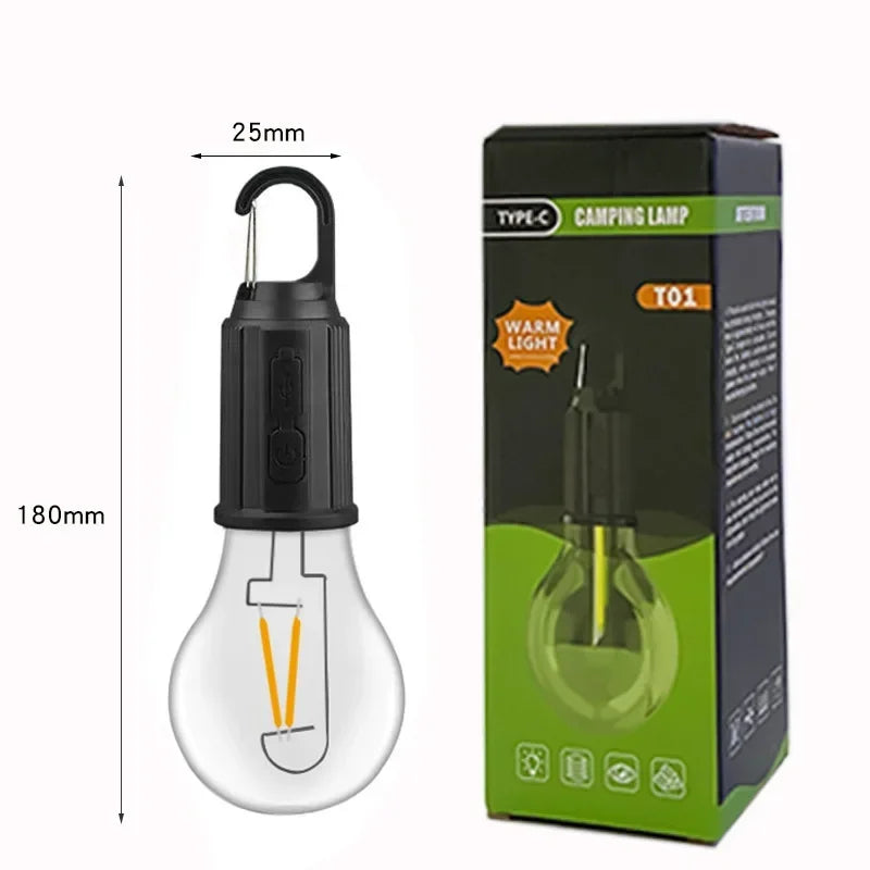 Portable LED Camping Light Type-C Charging Warm Light Camping Lamp with Hook Waterproof Lighting Lantern for Hiking Fishing
