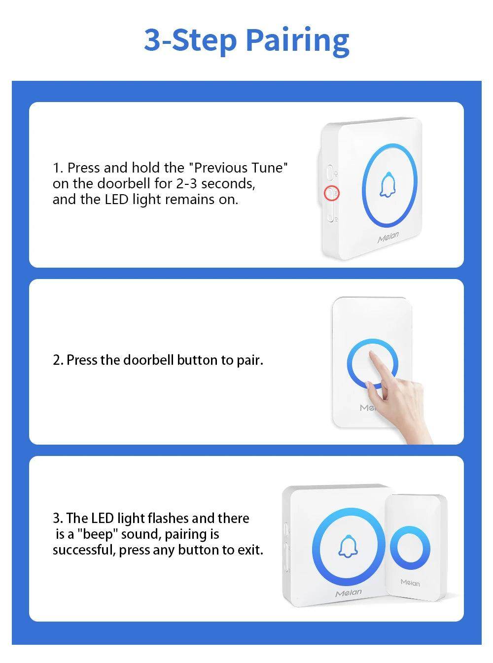 Doorbell Wireless | 60 Tunes, 1000ft, IP65, 5 Volume Levels - P12 Hub Europe