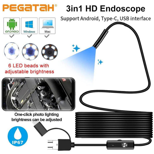 7mm 3-in-1 Endoscope Camera | USB/Type-C/iOS, IP67 , Android/iPhone - P12 Hub Europe