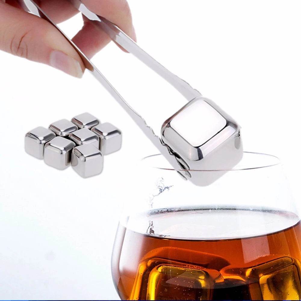 1-8PCS Stainless Rocks Whisky Stones Cubes Set Reusable Chilling Stones For Whiskey Wine Cooling Chilling Party Bar Tool - P12 Hub Europe