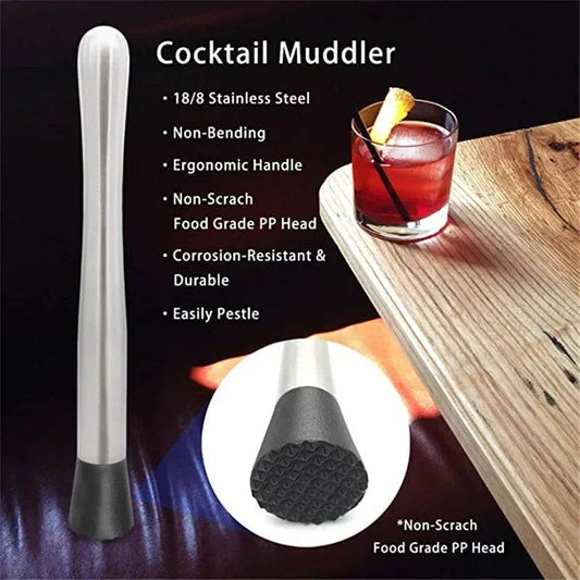8 Inch Cocktail Muddler and Mixing Spoon, Stainless Steel Cocktail Muddler Home Bar Bartender Tool Barware Set - P12 Hub Europe