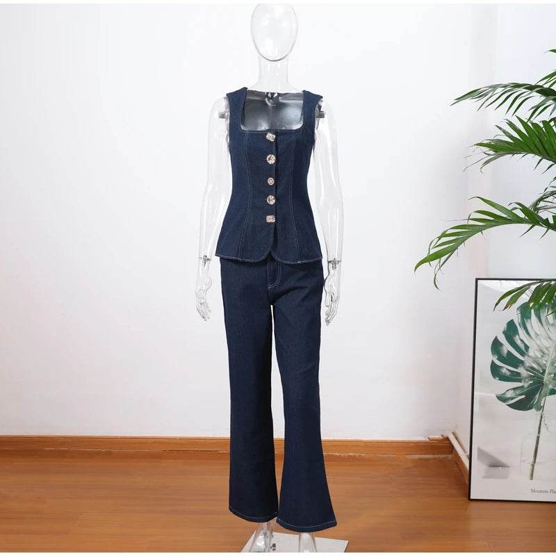 Vintage Denim Crop Top Set - P12 Hub Europe