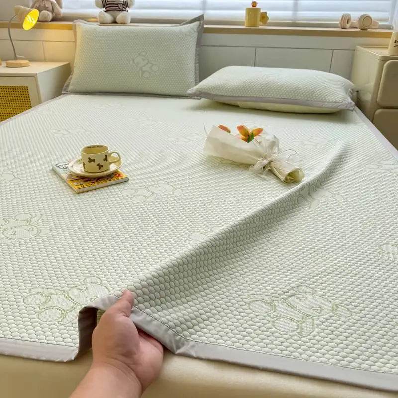 Jacquard Cartoon Bear Cooling Feel Bed Sheet Ice Silk Summer Bedspread Single Queen King Size Elastic Band Fixed Fitted Cover - P12 Hub Europe