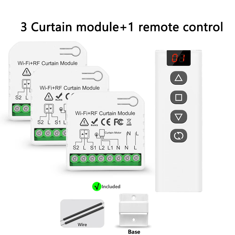 Tuya WiFi Smart Curtain Switch Electric Rolling Shutter App Voice Control Alexa Alice with RF 433 MHz 5CH Remote Control